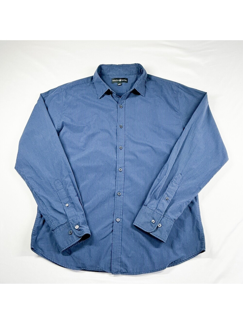 Beverly Hills Polo Club Blue Striped Dress Shirt Long Sleeve Button Down Large